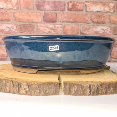  - Yorkshire Bonsai 32Cm Glazed Bonsai Pot Oval 32Cm X 25Cm X 9Cm Blue