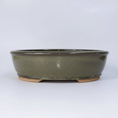  - Yorkshire Bonsai 32Cm Glazed Bonsai Pot Oval 32Cm X 25Cm X 9Cm Green
