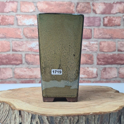 Yorkshire Bonsai 9Cm Glazed Bonsai Pot Cascade 9Cm X 17Cm Green