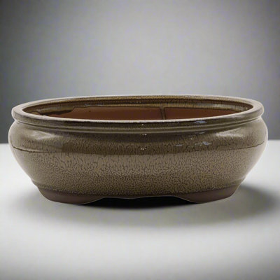 Yorkshire Bonsai 31Cm Glazed Bonsai Pot Oval 31Cm X 25Cm X 11Cm Green from B&Q
