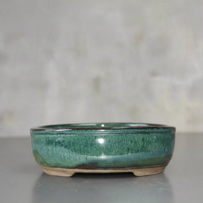 Yorkshire Bonsai 16Cm Glazed Bonsai Pot Oval 16Cm X 12Cm X 3Cm Green from B&Q