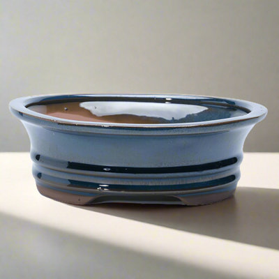 Yorkshire Bonsai 18Cm Glazed Bonsai Pot Oval 18Cm X 14Cm X 4Cm Blue from B&Q