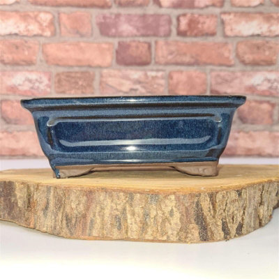 Yorkshire Bonsai 16Cm Glazed Bonsai Pot Rectangle 16Cm X 13Cm X 6Cm Blue from B&Q