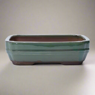 Yorkshire Bonsai 20Cm Glazed Bonsai Pot Rectangle 20Cm X 16Cm X 5Cm Green from B&Q