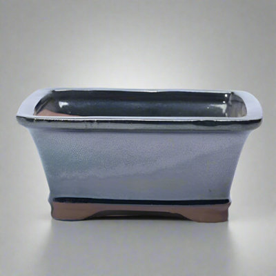 Yorkshire Bonsai 20Cm Glazed Bonsai Pot Rectangle 20Cm X 17Cm X 6Cm Silver from B&Q