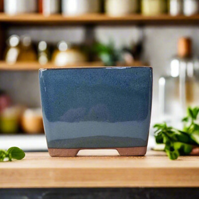 Yorkshire Bonsai 13Cm Glazed Cascade Bonsai Pot Square 13Cm X 13Cm X 10Cm Blue from B&Q