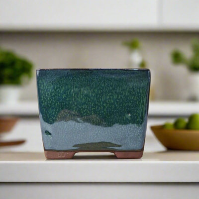 Yorkshire Bonsai 13Cm Glazed Cascade Bonsai Pot Square 13Cm X 13Cm X 10Cm Dark Green from B&Q