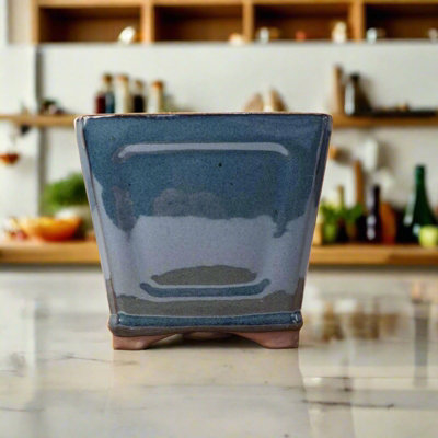 Yorkshire Bonsai 14Cm Glazed Cascade Bonsai Pot Square 14Cm X 14Cm X 13Cm Blue from B&Q