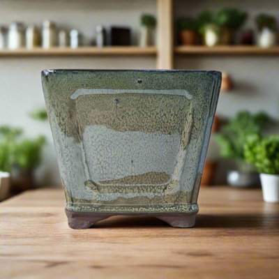 Yorkshire Bonsai 14Cm Glazed Cascade Bonsai Pot Square 14Cm X 14Cm X 13Cm Green from B&Q