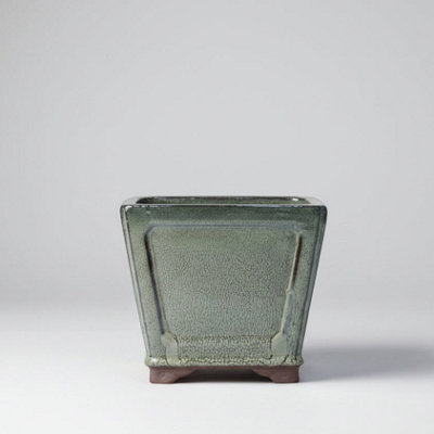 Yorkshire Bonsai 19Cm Glazed Cascade Bonsai Pot Square 19Cm X 19Cm X 16Cm Olive Green from B&Q