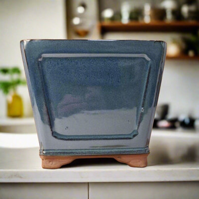 Yorkshire Bonsai 19Cm Glazed Cascade Bonsai Pot Square 19Cm X 19Cm X 16Cm Blue from B&Q