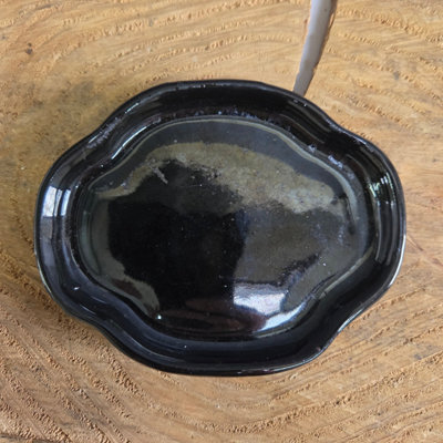 Yorkshire Bonsai 12Cm Glazed Drip Tray Floral Black from B&Q