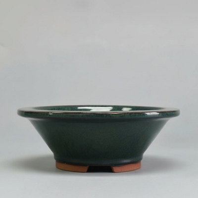 Yorkshire Bonsai 16Cm Glazed Bonsai Pot Round 16Cm X 6Cm Dark Green from B&Q