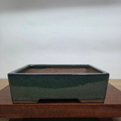  - Yorkshire Bonsai 25Cm Glazed Bonsai Pot Rectangle 25Cm X 18Cm X 9Cm Dark Green
