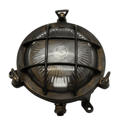 Lampfix Navigator 09004 Outdoor Ip44 1 Light Mini Porthole Bulkhead Light In An Antique Brass Finish from B&Q