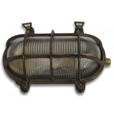 Lampfix Navigator 09009 Outdoor Ip64 1 Light Large Standard Bulkhead Light In An Antique Brass Finish from B&Q