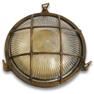 Lampfix Navigator 09011 Outdoor Ip64 1 Light Large Porthole Bulkhead Light In An Antique Brass Finish from B&Q