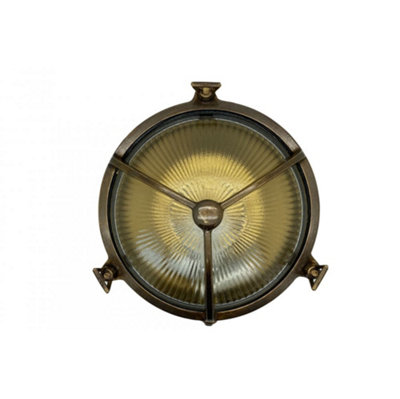 Lampfix Navigator 09078 Outdoor Ip64 1 Light Trident Porthole Bulkhead Light In An Antique Brass Finish from B&Q