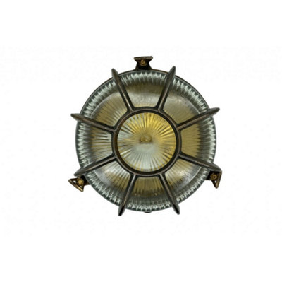 Lampfix Navigator 09079 Outdoor Ip64 1 Light Extra Large Radial Porthole Bulkhead Light In An Antique Brass Finish from B&Q