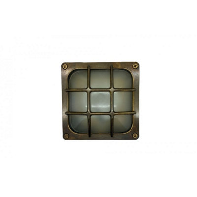 Lampfix Navigator 09080 Outdoor Ip64 1 Light Square Bulkhead Light In An Antique Brass Finish from B&Q