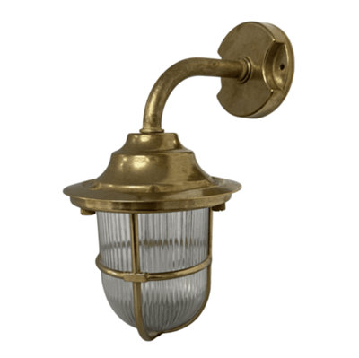 B&Q -  Navigator 09121 Outdoor Ip64 1 Light Goose Neck Wall Lantern In A Raw Brass Finish