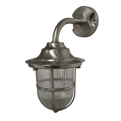 B&Q -  Navigator 09123 Outdoor Ip64 1 Light Goose Neck Wall Lantern In A Satin Nickel Finish