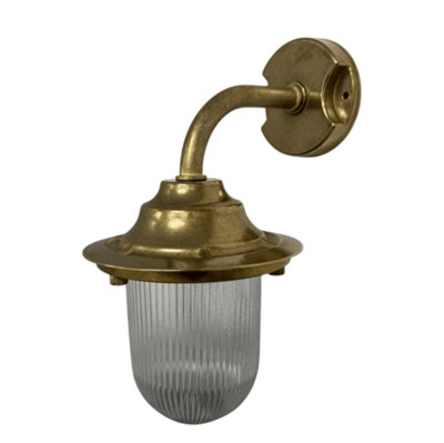 B&Q -  Navigator 09125 Outdoor Ip64 1 Light Goose Neck Plain Wall Lantern In A Raw Brass Finish