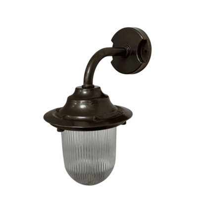 B&Q -  Navigator 09126 Outdoor Ip64 1 Light Goose Neck Plain Wall Lantern In An Antique Brass Finish