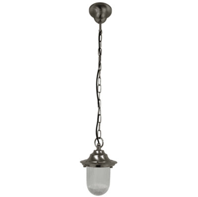 B&Q -  Navigator 09151 Outdoor Ip54 1 Light Plain Pendant Lantern In A Satin Nickel Finish