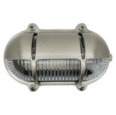 Lampfix Navigator 09305 Outdoor Ip64 1 Light Decorative Eyelid Bulkhead Light In A Satin Nickel Finish from B&Q