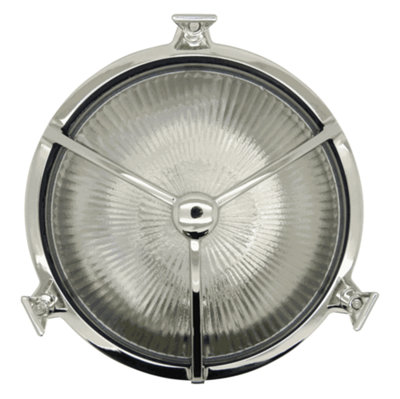 Lampfix Navigator 09708 Outdoor Ip64 1 Light Trident Porthole Bulkhead Light In A Mirror Nickel Finish from B&Q