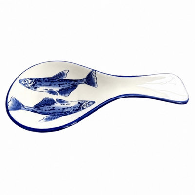 B&Q -  Ocean Fish Ceramic Kitchen Dining Utensil Spoon Rest (L) 27Cm