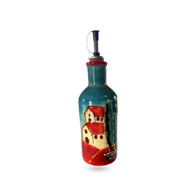 B&Q -  Tuscany Hand Painted Village Ceramic Kitchen Dining Tall Round Oil Pourer/drizzler (H) 18Cm To Neck - Image 3