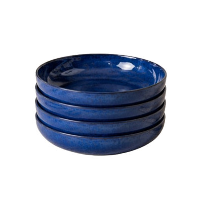 B&Q -  Selena Glazed Hand Dipped Kitchen Dining Set Of 4 Shallow Bowls Blue (Diam) 18Cm