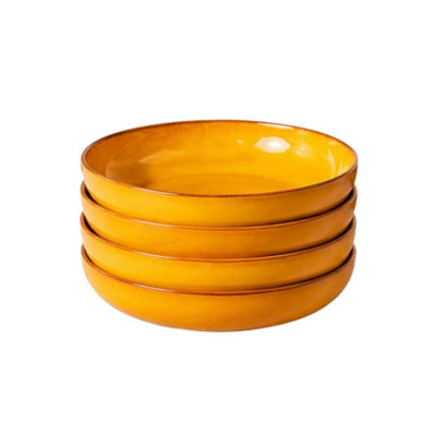 B&Q -  Selena Glazed Hand Dipped Kitchen Dining Set Of 4 Shallow Bowls Orange (Diam) 18Cm