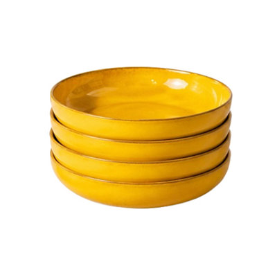 B&Q -  Selena Glazed Hand Dipped Kitchen Dining Set Of 4 Shallow Bowls Yellow (Diam) 18Cm