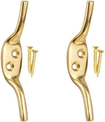 SISI UK Brass Cleat Hooks Roman Blind Tie Back Brass Cord Hooks Washing Line Tie Downs Curtain Blind Cleat Hook Pack Of 2 from B&Q