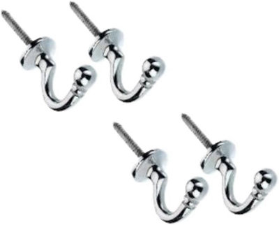 SISI UK Chrome Ball End Curtain Tieback Hooks U Shaped Curtain Tie Hooks Ball End Curtain Drape Tassel Screw In Hooks Curtains Clothes X 4 from B&Q