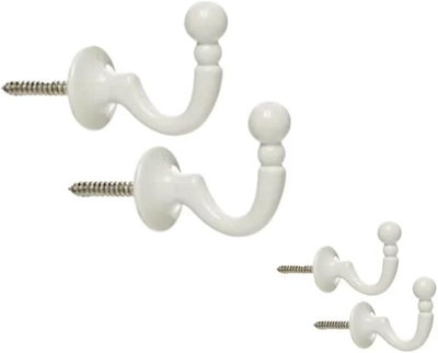 SISI UK White Curtain Tassel Hooks Ball End Curtain Drape Tassel Screw In Hooks U Shaped Curtain Tie Curtains Clothes Coat Hooks X 4 from B&Q
