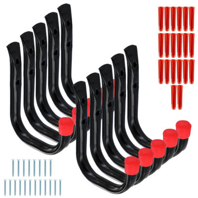 SISI UK Heavy Duty Garage And Shed Storage Hook Utility Storage Hooks With Red Vinyl Cap Black & Red Wall Hooks 80mm (Pack Of 10) from B&Q