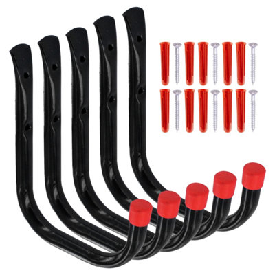 SISI UK Heavy Duty Garage And Storage Utility Hooks Wall Mount U Rack Hangers For Bike Chair Ladders Hose Tools Shed 150mm (Pack Of 5)