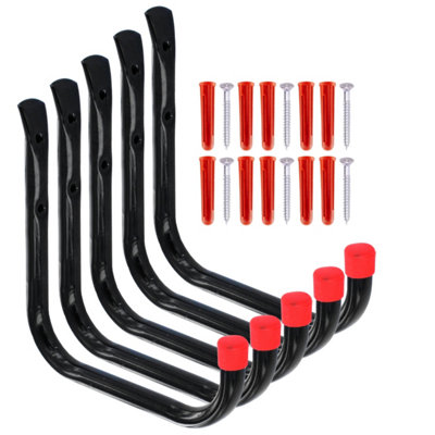SISI UK Heavy Duty Garage Storage Utility Hooks Wall Mount Hangers For Bike Chair Ladders Hose Tools Shed Storage 195mm (Pack Of 5)