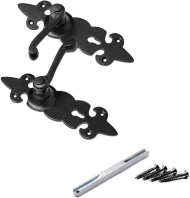 Sisi UK Antique Black Cast Iron Fleur De Lys Door Handles Lever Lock Set With Keyed Lock Traditional Iron Door Handles Vintage Décor from B&Q