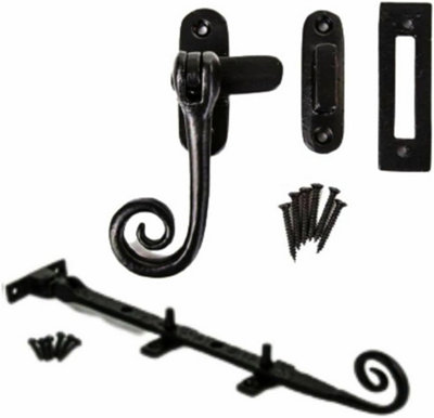 Sisi UK Black Monkey Tail Window Casement Fastener & Window Stays Combo Set Antique Cast Iron Vintage Curly End Window Catch And Latch from B&Q