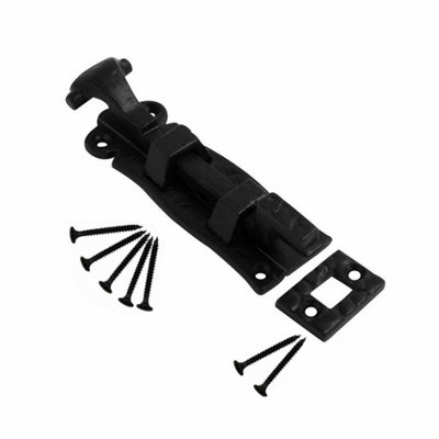 Sisi UK Black Door Bolt Necked 100mm Cast Iron Ornate Antique Fish Tail Bolt For Gates & Doors Durable Iron Door Bolt With Cranked Lock X1 from B&Q