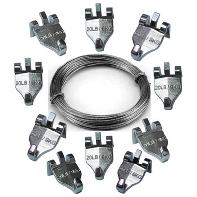 Sisi UK Plaster Board Picture Hook Drywall Hanger Claw Photo Frames Artworks Wall Decor 20Lbs Capacity Chrome 10 Hooks & 3Mtr Wire from B&Q