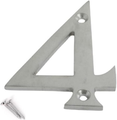Sisi UK 3 Inch Satin Chrome Screw On Door Numbers Rustproof & Durable For WoodUpvc & Composite Doors (Numeral 4) from B&Q