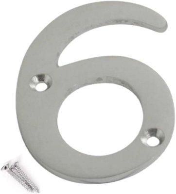 Sisi UK 3 Inch Satin Chrome Screw On Door Numbers Rustproof & Durable For WoodUpvc & Composite Doors (Numeral 6) from B&Q