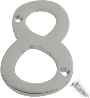 Sisi UK 3 Inch Satin Chrome Screw On Door Numbers Rustproof & Durable For WoodUpvc & Composite Doors (Numeral 8) from B&Q