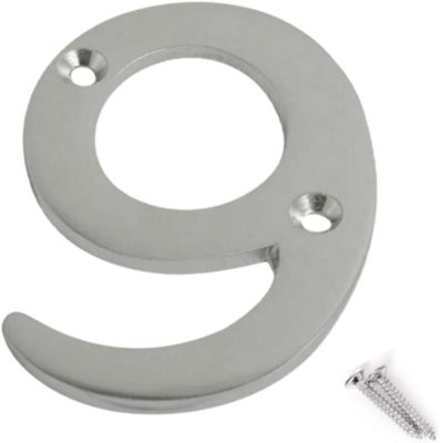 Sisi UK 3 Inch Satin Chrome Screw On Door Numbers Rustproof & Durable For WoodUpvc & Composite Doors (Numeral 9) from B&Q